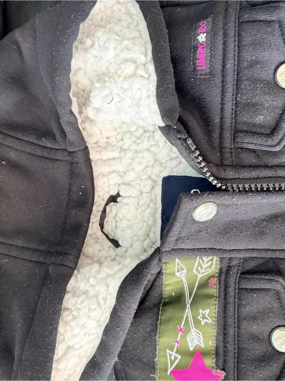 Limited Too Black Quilted Hooded Pea Coat with Star Patch